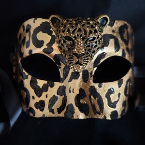 Leo Rising Moon Mask, Leopard Print Mask, Leopard Costume, Gold Leaf Leopard, Bling Mask, Bling Costume, Gold Leopard Mask, Gold Cat Mask image 3