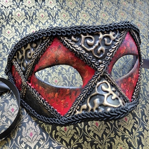 Máscara Diablo Italiano, Máscara de Mascarada Negra y Roja para Hombre, Disfraz para Hombre, Máscara de Mascarada para Hombre, Disfraz para Hombre, Máscara de Fiesta, Máscara Veneciana