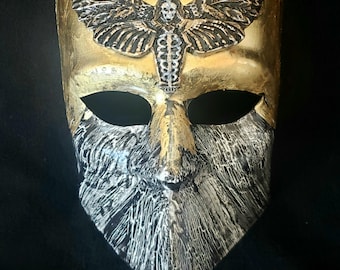 Silence Men's Masquerade Mask, Moth Costume Mask, Deathshead Moth, Venetian Men's Mask, Black and Gold Mask