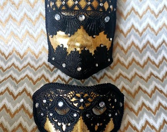 Eyes Wide Shut Pair Masks  Venetian Lace Mask, Couple's Masquerade Masks, Couples Costume, Gold Couples Masks, Black and Gold Paired Masks