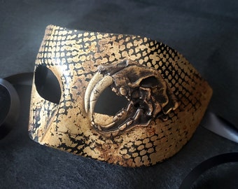 The Snake, Mens Masquerade Mask, Snake Mask, Snake Costume, Halloween Mask, Mens Erotic Mask, Gold Mens Costume Mask, Snake Lover Gift Mask