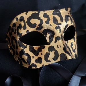Leo Rising Maske, Leopardenmuster Maske, Leopardenkostüm, Goldblatt Leopard, Bling Maske, Bling Kostüm, Gold Leopardenmaske, Gold Katzenmaske