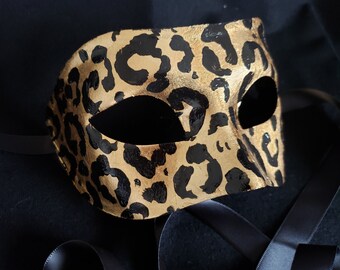 Leo Rising Mask, Leopard Print Maske, Leopard Kostüm, Blattgold Leopard, Bling Maske, Bling Kostüm, Gold Leopard Maske, Gold Katzen Maske