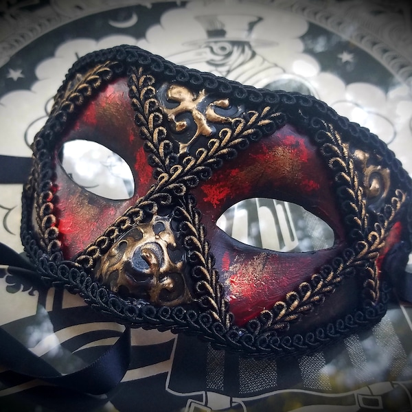 Diablo Italiano Maske, schwarz und rot Herren Masquerade Maske, Herrenkostüm, Herren Masquerade Maske, Kostüm für Herren, Party Maske, venezianische Maske