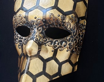 Affe D'oro Maske, Bauta Venezianische Maske, italienische Herren Maske, Herren Masken mask, Herren Kostüm Maske, Gold Bee, Bienen Maske, Gold Herren Maske, Bee Art