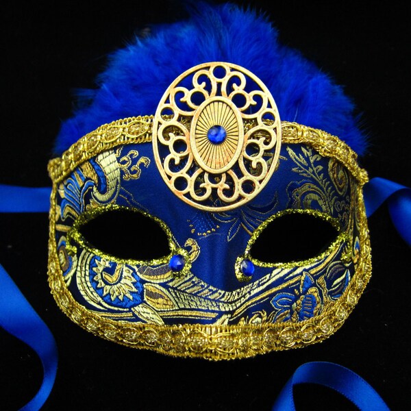 Sapphire Mask, Feathered High Fashion Masquerade Mask