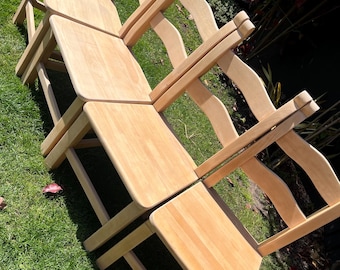 NOW REDUCED: Four solid oak dining chairs, complete with memory foam seat cushions
