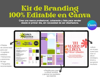 Editable Brand Kit in Canva + eBook Template | Branding Kit for Female Entrepreneurs | Visual Identity + Logos