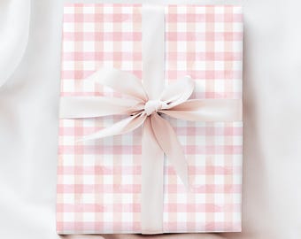 Papel de regalo de cuadros vichy rosas / Diseño de cuadros de acuarela / Papel de regalo rústico