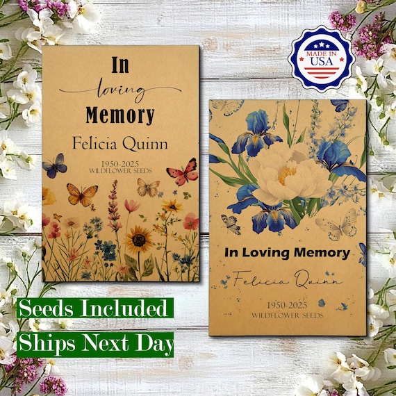 RUSH Seed Packets Memorial Favors with Photo/Funeral Favors/Custom Wildflower Seed Packets/Forget Me Not/In Memory Of/Seeds for Funeral