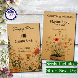 25 BULK Graduation Seed Packet Favors, Celebrate Graduation Gift, Class of 2025, Photo Grad Party Favor, Seed Packets with Graduation Hat