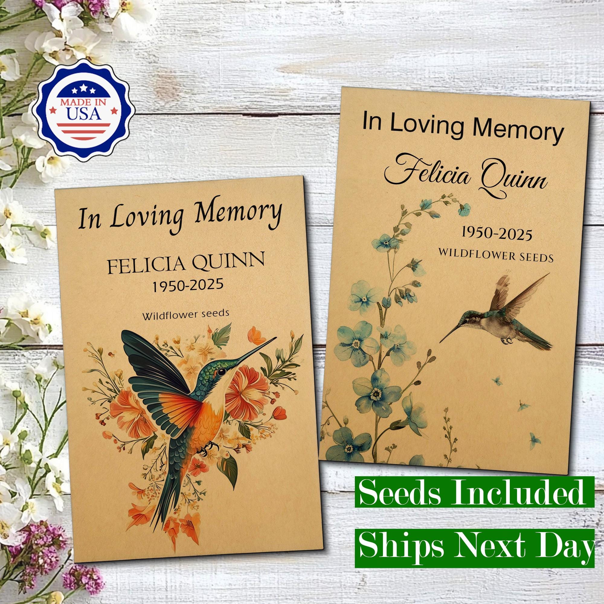 RUSH Hummingbird Memorial Favors, in Loving Memory Wildflower Seed ...