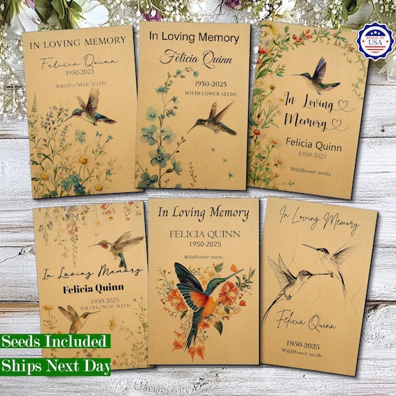 In Loving Memory Favors Wildflower Seed Packets/Hummingbird Funeral Favors for Guests in Bulk/Memorial Packet/Memorial Favor/Seed Memorial