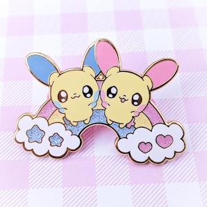 Kawaii Rainbow Bunny Twins Enamel Pin