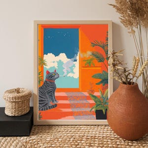 Lámina artística de gato fumando / Decoración de pared original para amantes de los gatos y dueños de mascotas / Póster enrollable divertido para el hogar o la oficina