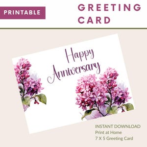 Tarjeta de aniversario de TJ - Diseño lila primaveral - Tamaño 7x5 - Descarga instantánea