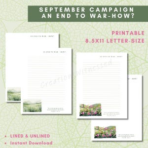 JW September Campaign Letter Writing Set – An End to War Campaign Stationery – Two Different Designs with Envelope Seals Digital Download