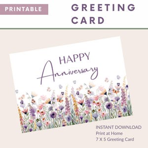 Tarjeta de aniversario - Diseño floral primaveral - Tamaño 7x5 - Descarga instantánea