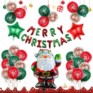 Christmas Balloon Garland Kit, Red, Green, Merry Christmas, Santa, Gift, Elf Balloons for Christmas Decorations, Candy Party Decor