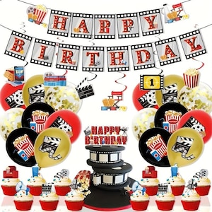 Movie theme party decoration, Balloon arch set, Balloon sculpture, Banner ,Cake topper, Balloons, Birthday party supplies