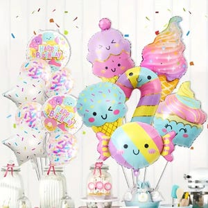 Niedliches Eis und Süßigkeiten Ballon-Set für Kindergeburtstagsfeier, buntes Geburtstags-Dekorations-Kit, Ballon-Skulptur-Set