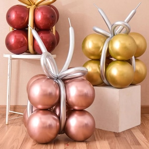 Scultura di palloncini colorati, colonna di palloncini, scatola regalo, matrimonio, San Valentino, compleanno, proposta di matrimonio, metallico, decorazione della scena