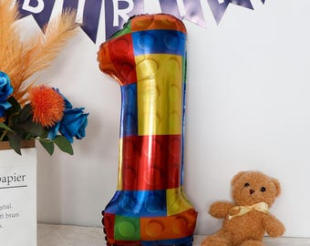 Globos con diseño de bloques de construcción Lego de 32 pulgadas, decoraciones para fiestas de cumpleaños, aniversarios y accesorios para fotos.