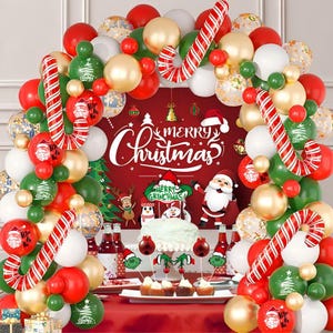 Christmas Balloon Garland Kit, Red, Green, Gold, White, Merry Christmas, Gift, Elf Balloons for Christmas Decorations, Candy Party Decor