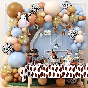 Kit ghirlanda di palloncini a tema fattoria, palloncino per feste con stampa di mucca, decorazioni per baby shower in stile western, festa di compleanno