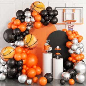 Set di archi di palloncini a tema basket, ghirlanda di palloncini, decorazione per feste, sport, ragazzi, festa di compleanno, sfondi fotografici