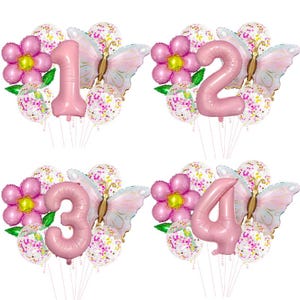 Pink Gold Flower Butterfly Birthday Decoration,Balloon Set,Butterfly Balloon,Flower Balloon,Number Balloon,Birthday Party,Photo Backgrounds