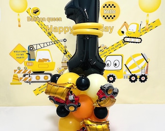32inch Car Theme Digital Balloon Stand Set,Engineering Vehicle,Birthday Party,Event Decoration, Balloon Sculpture