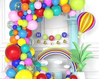 Rainbow Party Balloon Garland Set, Colorful Confetti Balloons, Mardi Gras, Circus, Carnival, Wedding, Birthday, Baby Shower