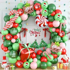 Kit ghirlanda di palloncini natalizi, set di archi di palloncini, palloncini rossi, verdi, dorati, a forma di bastoncino di zucchero, palloncini regalo, decorazioni per feste di Natale