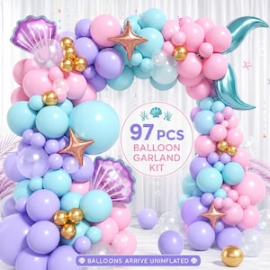 Mermaid ocean theme balloon garland kit, macaron color, birthday party decoration scene layout, baby shower, Grils party, balloon arch set