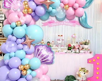 Mermaid ocean theme balloon garland kit, macaron color, birthday party decoration scene layout, baby shower, Grils party, balloon arch set