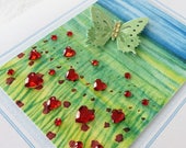 Butterfly in a poppy field  - Spring or Summer card - handmade embellished card - 4.25 x 5.5 inches - Birthday card - blank inside