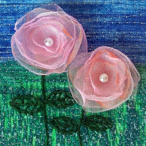 Handmade flower card -  stitched art card - 3.5" x 4.25"