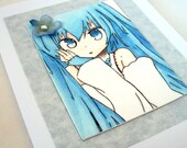 Anime ACEO card - Japanese girl - Winter card - Fuyu - teen birthday card - handmade card - printed and embellished ACEO