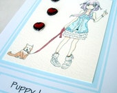Puppy Love card - Anime card - teen birthday card - greeting card - 3.75" x 5.5"