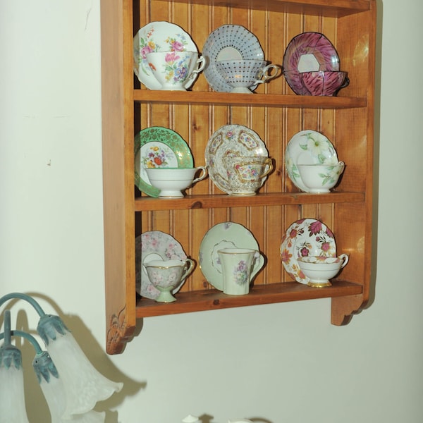 Wood teacup shelf, teacup display shelf, teacup rack.