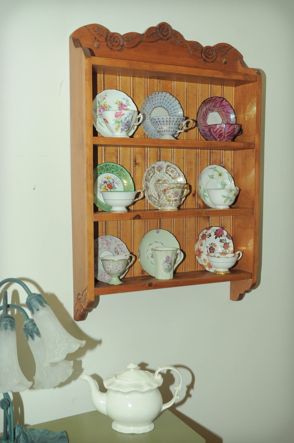 Wooden Teacup Shelf, Twelve Cups, Connoisseur Edition, Wooden Shelf,  Display Shelf, Dish Rack, Display Rack, Woodcraft, Handmade, Artisan. 