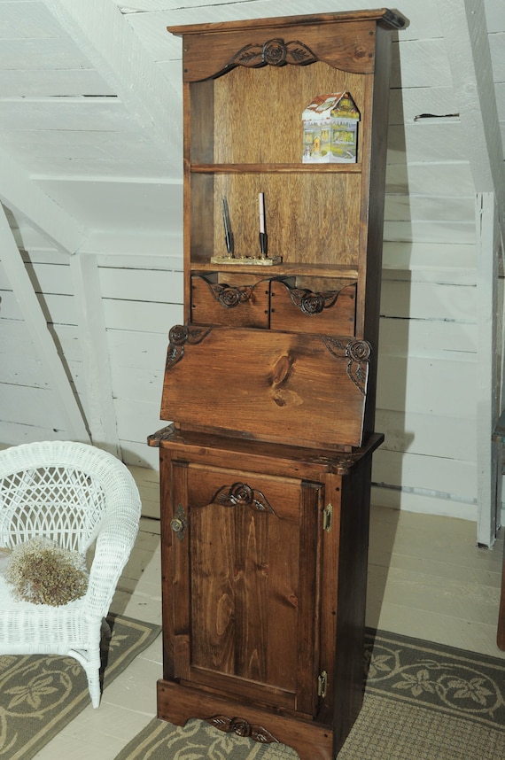 Small drop down desk drop down table mini secretary mini desk entry desk entry storage with drawers woodcraft handmade artisan