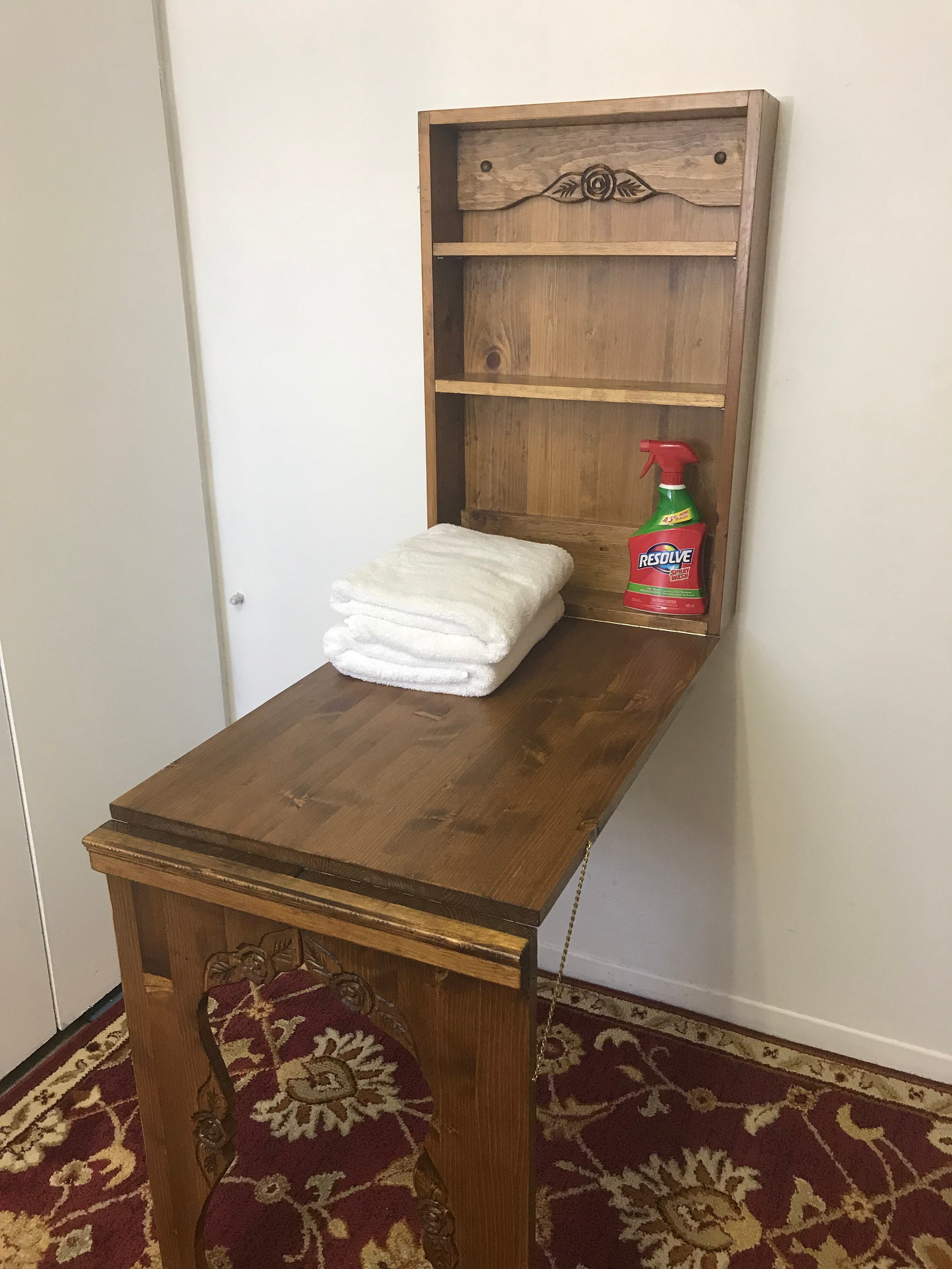 Wall-Mounted Craft Cabinet with Fold-Down Table by Sawdust Therapy.  Inspired by a Pinterest pin, I worked with Gr…