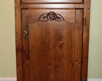 Bathroom cupboard, entry cupboard, canning cupboard, storage cupboard with drawer or bedside table, woodcraft, handmade, artisan, furniture.