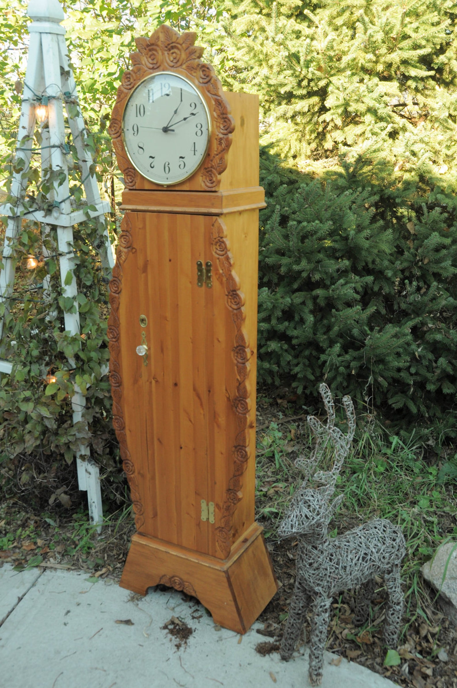 Grandmother Clock Grandfather Clock Storage Clock Rose Etsy