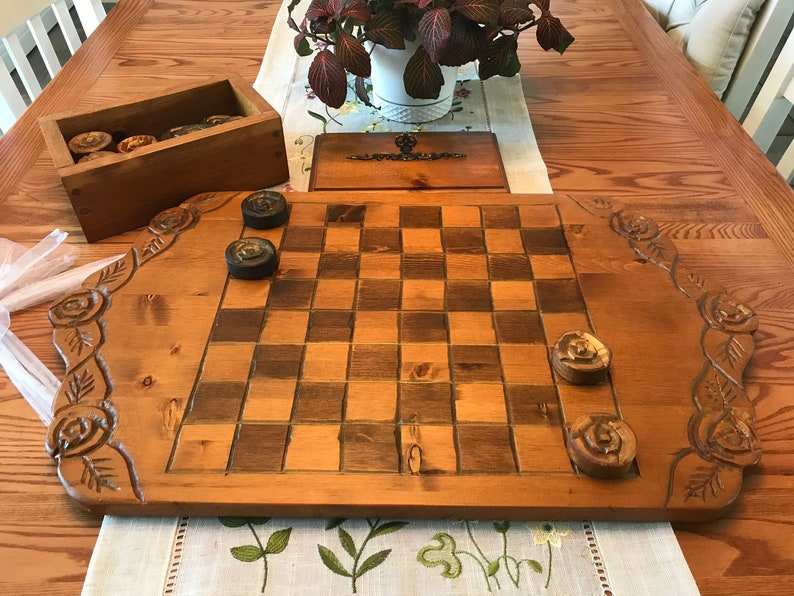 Checker Board Set, Checkers Set, Rose Checker Board With Rose Checkers