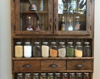 Spice pantry, spice rack, kitchen storage, chef pantry, cooks spice rack, kitchen cabinet, spice shelf, storage shelf with doors and drawers