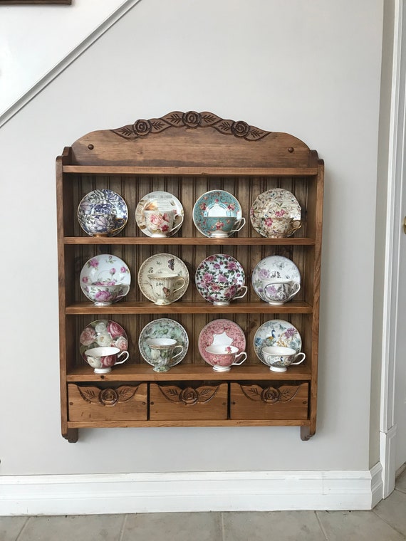 China Cabinet for Wall, Tea Cup and Saucer Display, Coffee Mug Display Rack  