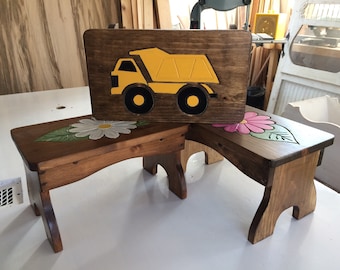 Little benches, little stool, wooden stool, childrens bathroom stool, wooden bench, woodcraft, handmade, artisan, custom made furniture.